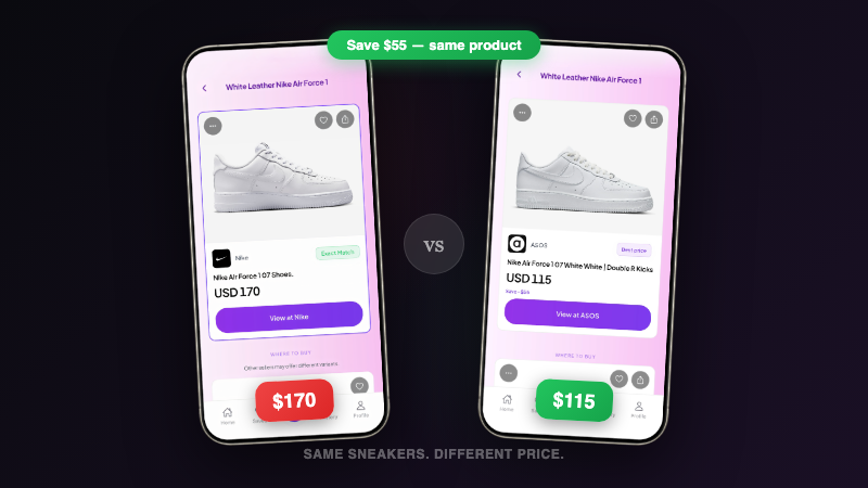 Same sneakers, different price — $170 vs $115