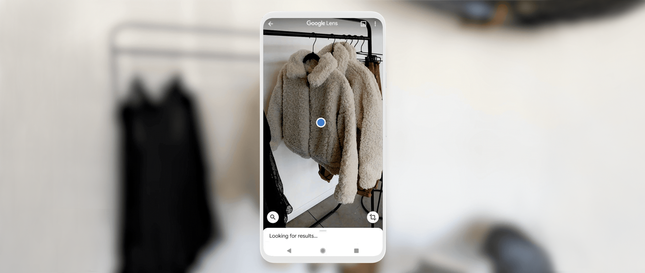 Google Lens scanning a coat — identifying the item but not showing where to buy it or at what price