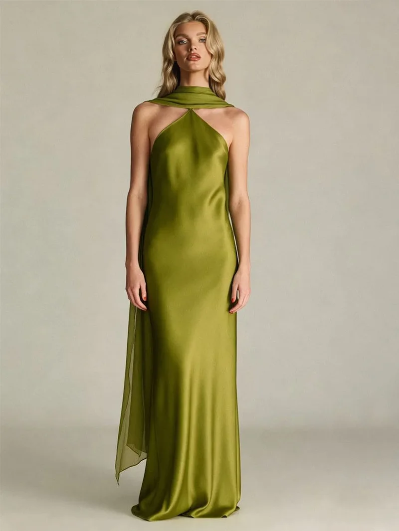 Elegant Backless Satin Maxi Dress