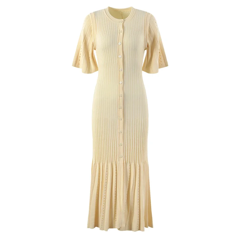 Sandro Fine-knit midi dress with openwork design yellow - PALMA PARIS