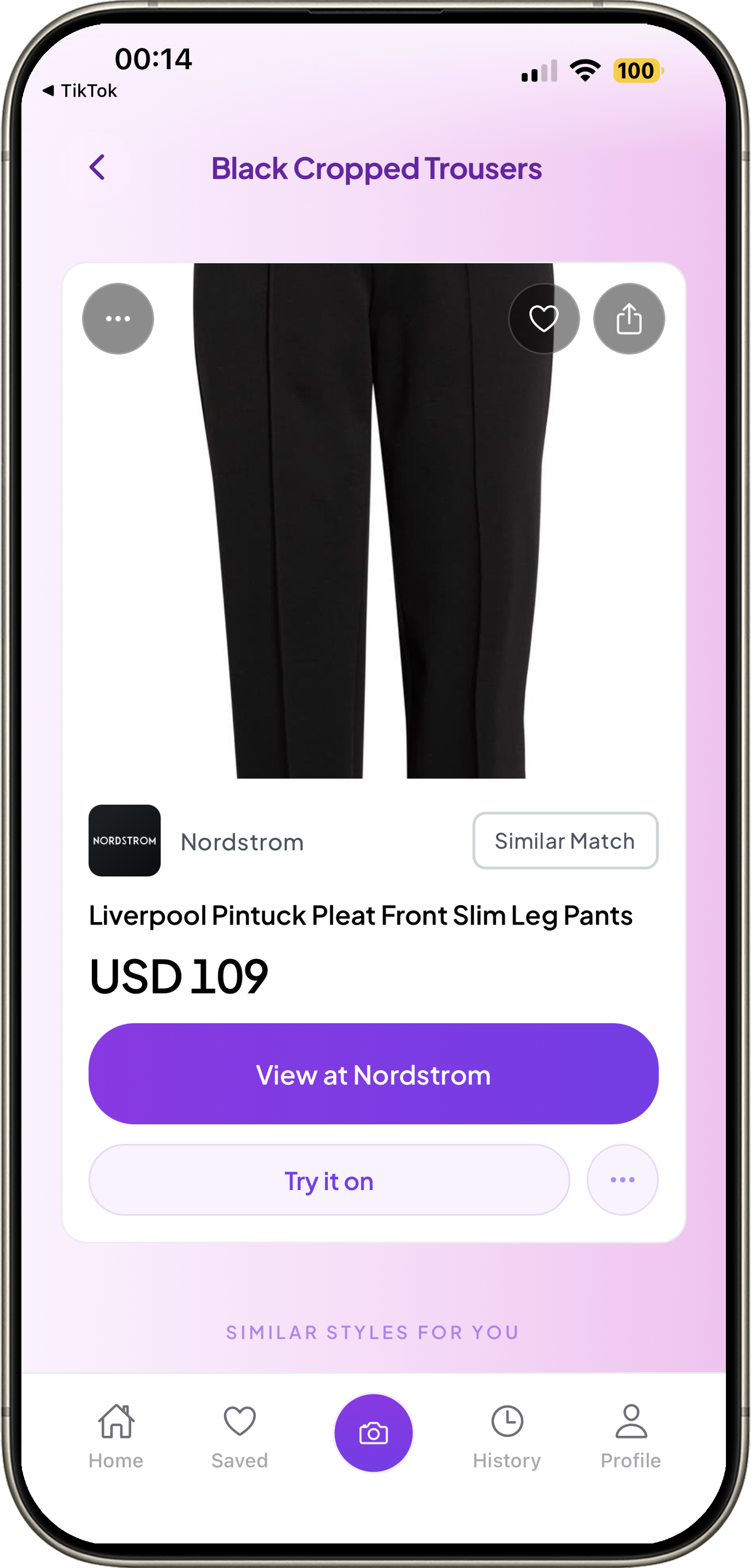 Step 3: Nordstrom result — Black Cropped Trousers, USD 109, View at Nordstrom