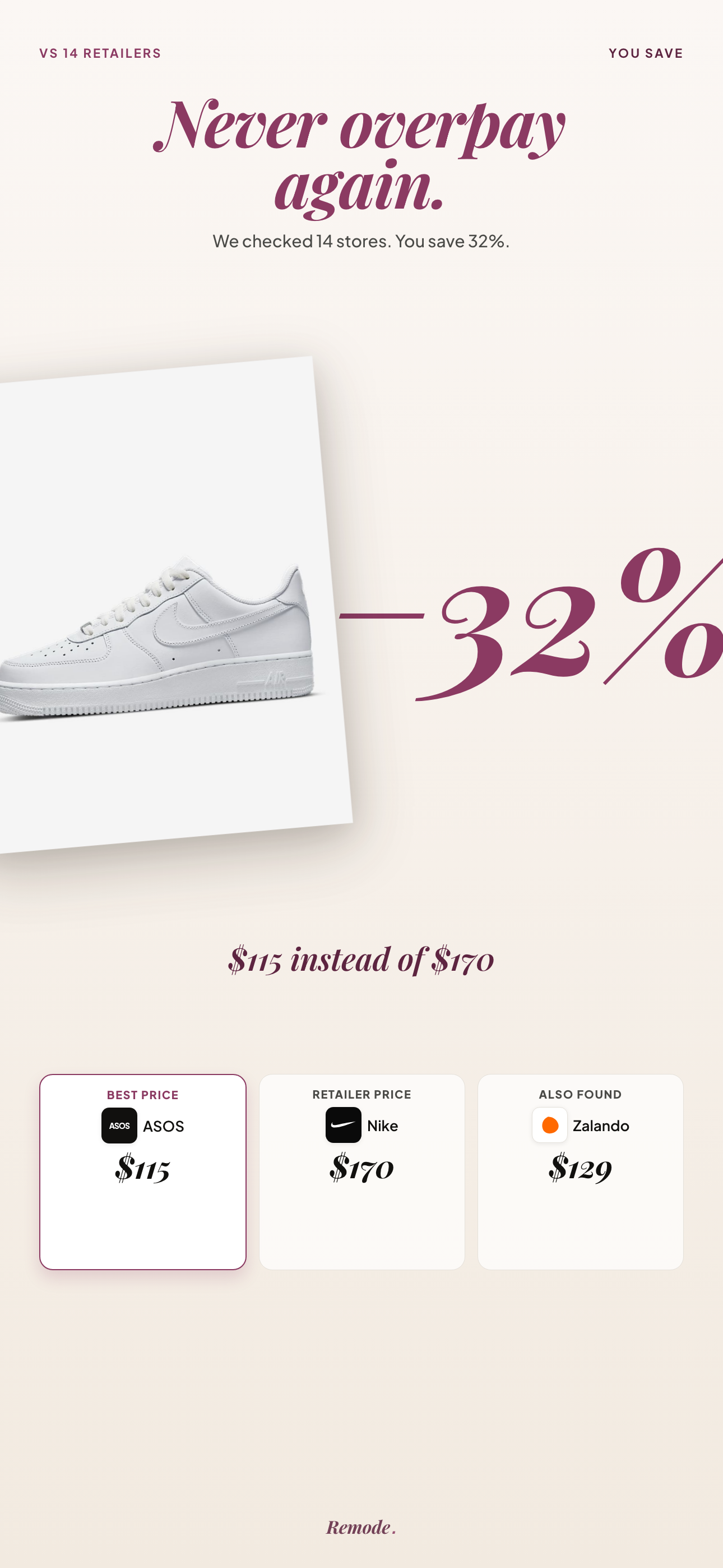 Remode showing retailer price comparison