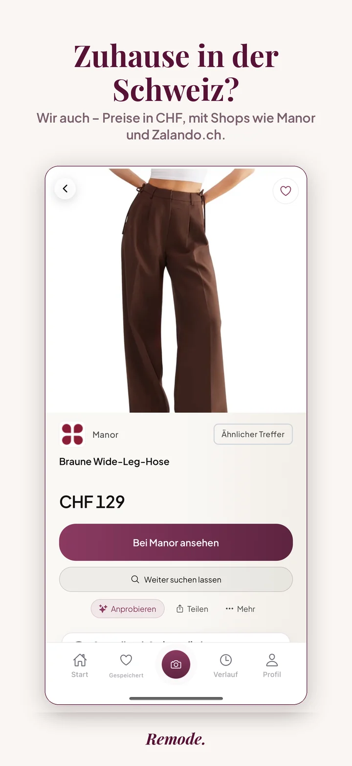 Remode-Ergebnis in der Schweiz: Treffer bei Manor für CHF 129, Preise in CHF.