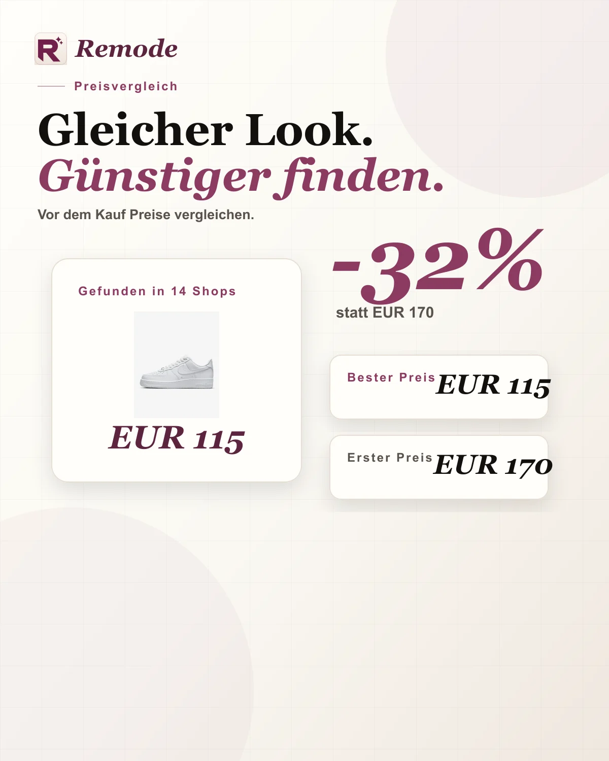 Remode Editorial Visual zeigt Preisvergleich für Kleidung