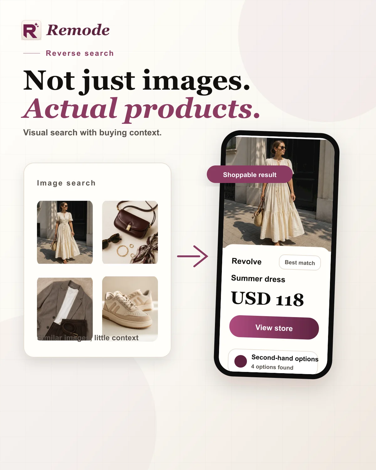 Remode visual showing reverse image search becoming shopping results