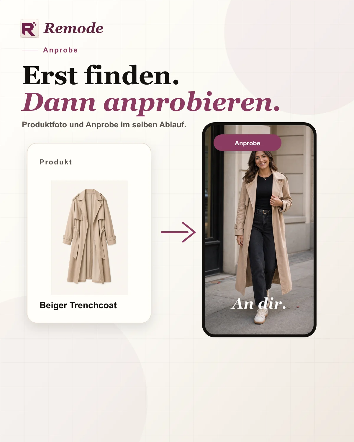 Remode Editorial Visual zeigt Produktfoto zu virtueller Anprobe