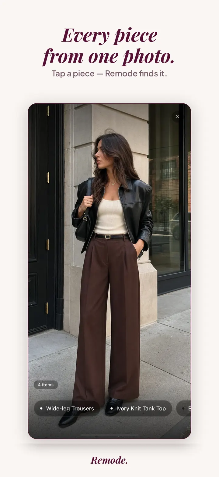 The Remode piece picker: tap one piece from the full outfit
