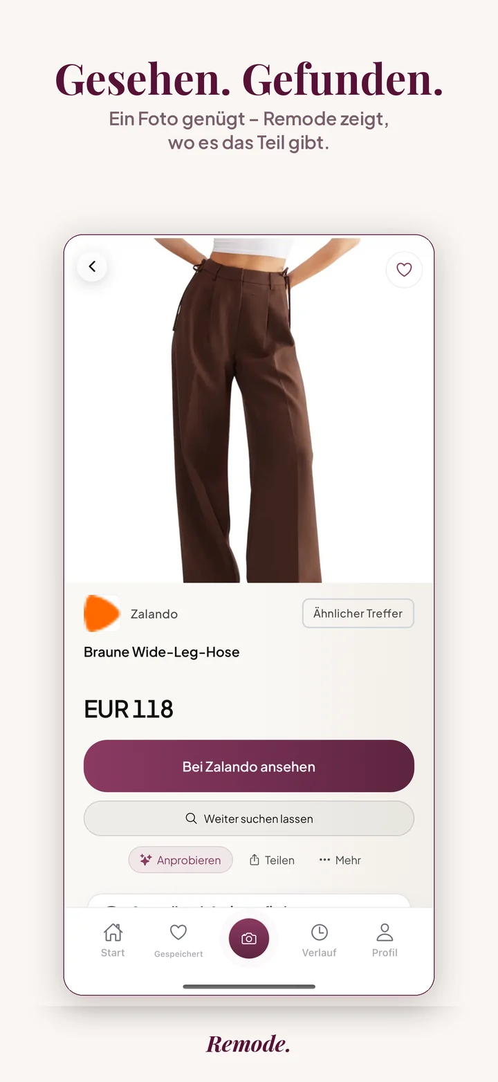 Remode-Ergebnis: Ähnlicher Treffer bei Zalando, braune Wide-Leg-Hose, EUR 118