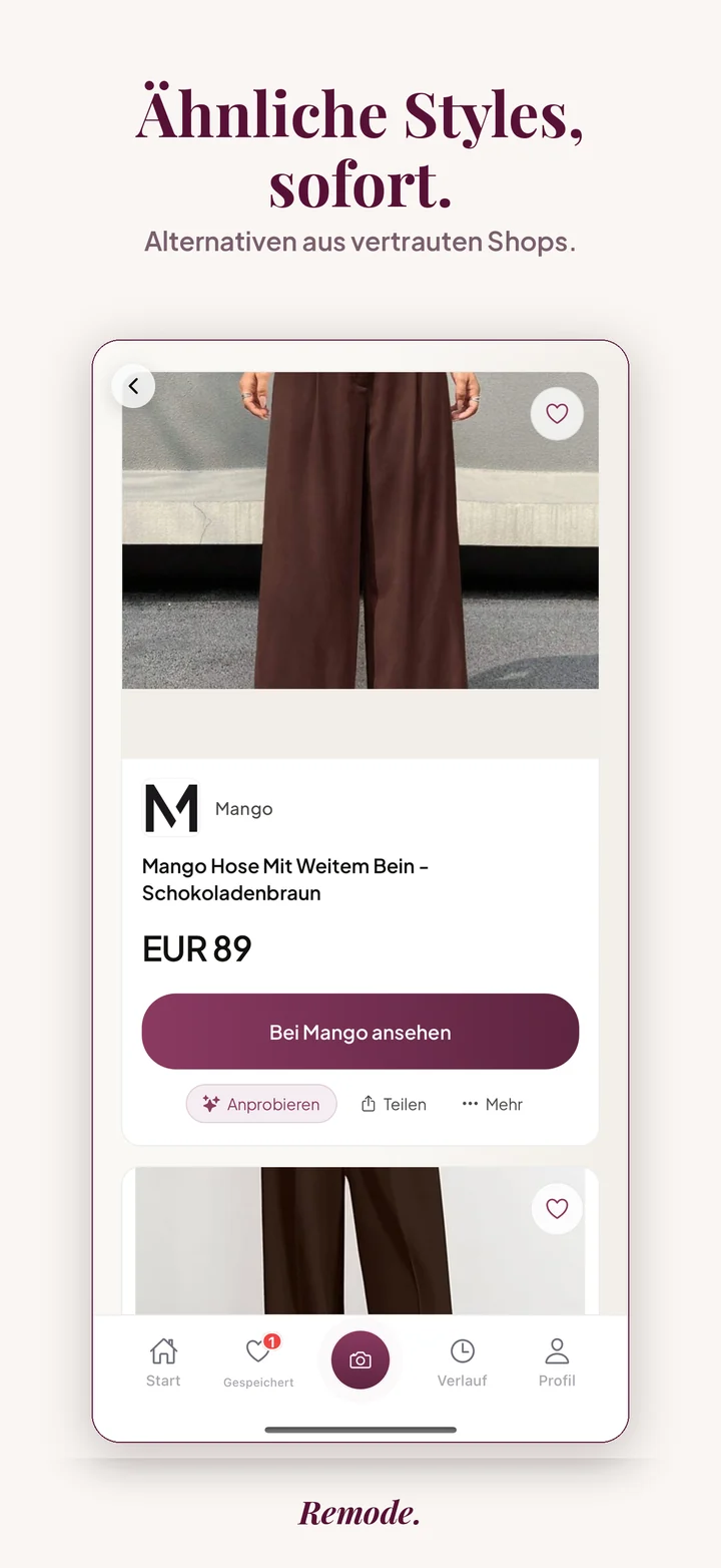 Remode listet ähnliche Styles mit Shop-Preisen
